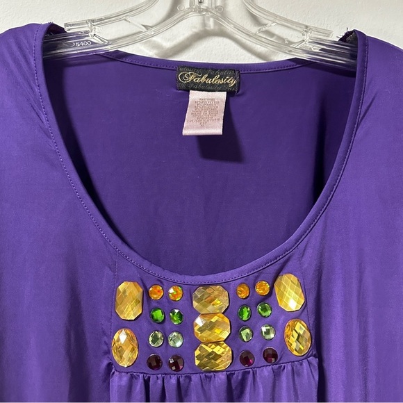 Y2K Fabulosity Purple Gem Embellished Short Sleeve Top Women’s Size XL NWT - Picture 5 of 11
